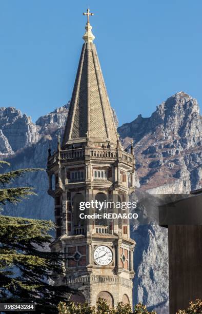 Bell tower of the Church of San Nicolo. Lecco. South-eastern branch of Lake Como. Lombardia. Italy. Europe. Photo by: Carlo...