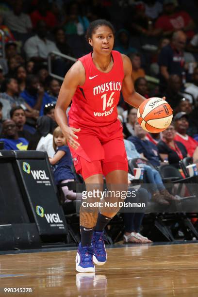 Tierra Ruffin-Pratt of the Washington Mystics handles the ball against the Chicago Sky on June 13, 2018 at Capital One Arena in Washington, DC. NOTE...