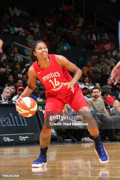 Tierra Ruffin-Pratt of the Washington Mystics handles the ball against the Chicago Sky on June 13, 2018 at Capital One Arena in Washington, DC. NOTE...