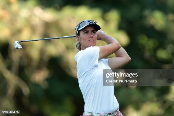 Silvia Caballeri of Italy tees off on the second tee during the second round of the Marathon LPGA Classic golf tournament at Highland Meadows Golf...