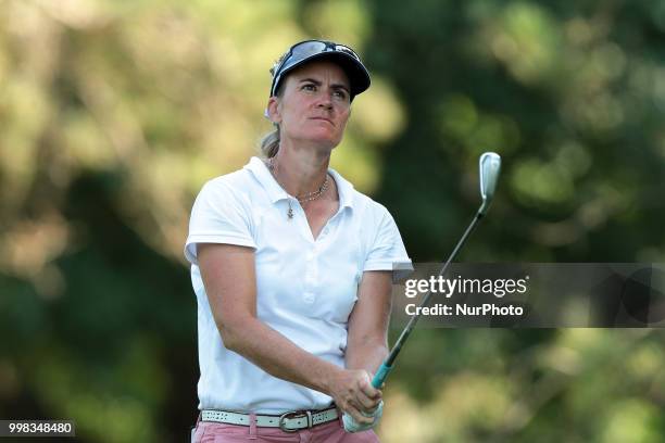 Silvia Caballeri of Italy heads to the first tee during the second round of the Marathon LPGA Classic golf tournament at Highland Meadows Golf Club...