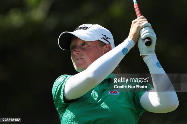 Stacy Lewis of the United States tees off on the 17th tee during the second round of the Marathon LPGA Classic golf tournament at Highland Meadows...