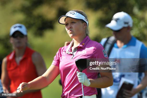 Brooke Henderson of Canada tees off on the 17th tee during the second round of the Marathon LPGA Classic golf tournament at Highland Meadows Golf...