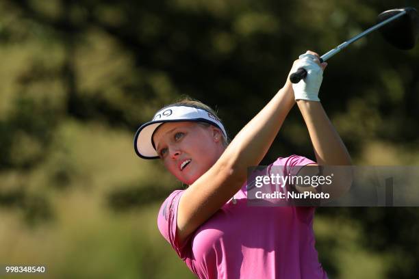 Brooke Henderson of Canada tees off on the 17th tee during the second round of the Marathon LPGA Classic golf tournament at Highland Meadows Golf...