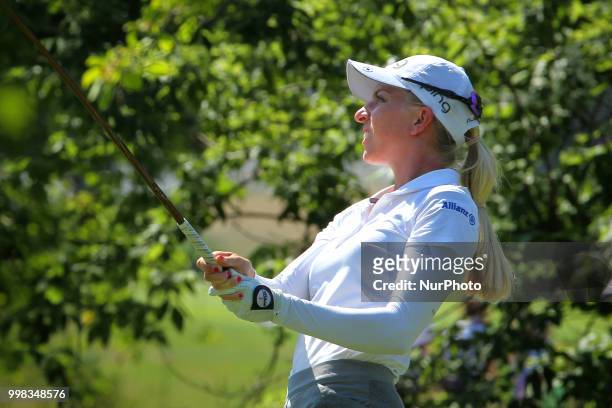 Sophia Popov of Heidelberg, Germany follows her shot from the 17th tee during the second round of the Marathon LPGA Classic golf tournament at...