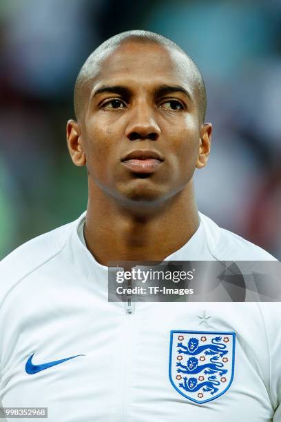 Ashley Young of England looks on prior to the 2018 FIFA World Cup Russia Semi Final match between Croatia and England at Luzhniki Stadium on July 11,...