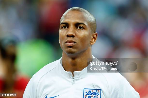 Ashley Young of England looks on prior to the 2018 FIFA World Cup Russia Semi Final match between Croatia and England at Luzhniki Stadium on July 11,...