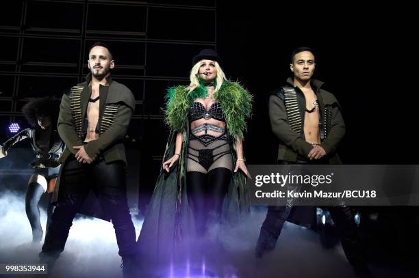 Britney Spears performs on stage during her "Piece of Me" Summer Tour Opener at The Theater at MGM National Harbor on July 12, 2018 in National...