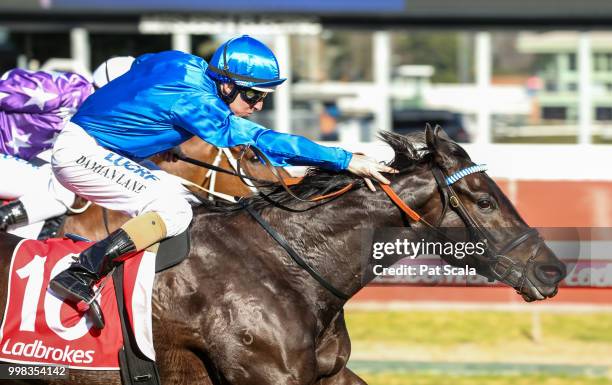 Demolition ridden by Damian Lane wins the Ladbrokes Multiverse Handicap at Caulfield Racecourse on July 14, 2018 in Caulfield, Australia.