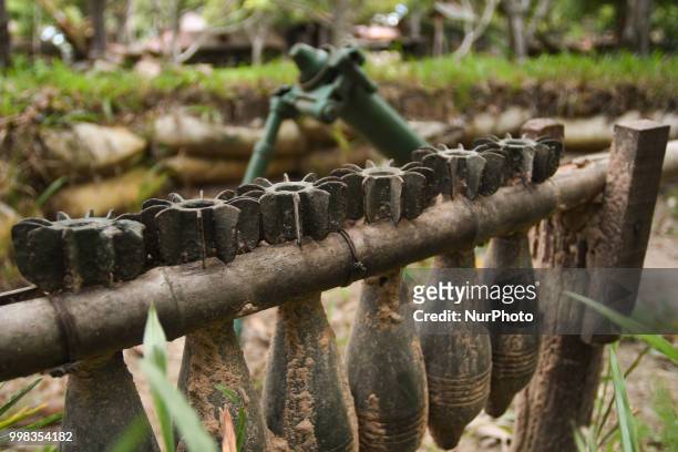 View of a mortar and mortar cartridges used during the Cambodian War, exhibited at the War Museum, Siem Reap. On Saturday, July 7 in Siem Reap,...