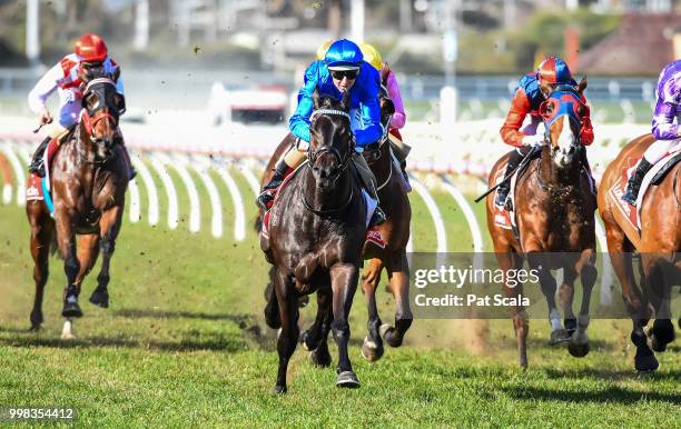 Demolition ridden by Damian Lane wins the Ladbrokes Multiverse Handicap at Caulfield Racecourse on July 14, 2018 in Caulfield, Australia.