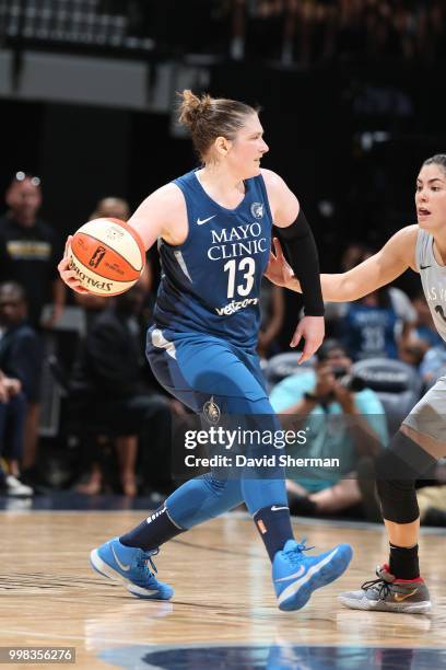 Lindsay Whalen of the Minnesota Lynx handles the ball against the Las Vegas Aces on July 13, 2018 at Target Center in Minneapolis, Minnesota. NOTE TO...