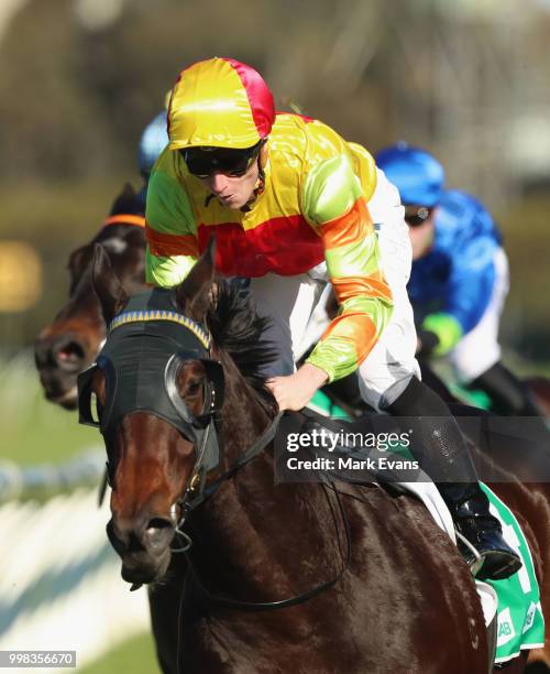 James McDonald on Star Of Monsoon wins race 5 during Sydney Racing at Rosehill Gardens on July 14, 2018 in Sydney, Australia.