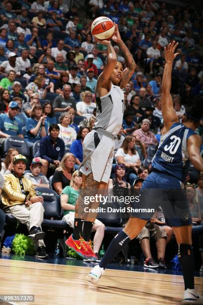 Tamera Young of the Las Vegas Aces shoots the ball against the Minnesota Lynx on July 13, 2018 at Target Center in Minneapolis, Minnesota. NOTE TO...