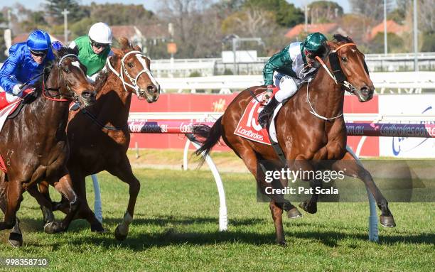 Sharpness ridden by Michael Walker wins the Ladbrokes Odds Boost Exotics Handicap at Caulfield Racecourse on July 14, 2018 in Caulfield, Australia.