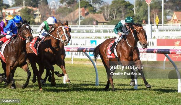 Sharpness ridden by Michael Walker wins the Ladbrokes Odds Boost Exotics Handicap at Caulfield Racecourse on July 14, 2018 in Caulfield, Australia.