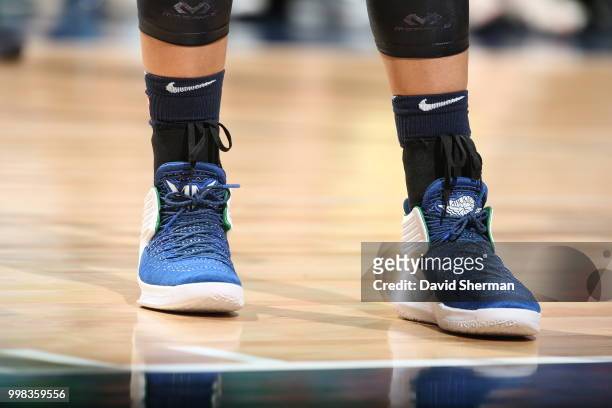 Sneakers of Maya Moore of the Minnesota Lynx seen during the game against the Las Vegas Aces on July 13, 2018 at Target Center in Minneapolis,...