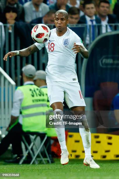 Ashley Young of England controls the ball during the 2018 FIFA World Cup Russia Semi Final match between Croatia and England at Luzhniki Stadium on...