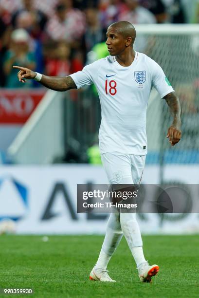 Ashley Young of England gestures during the 2018 FIFA World Cup Russia Semi Final match between Croatia and England at Luzhniki Stadium on July 11,...