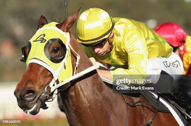 Jason Collett on Vaucluse Bay wins race 6 during Sydney Racing at Rosehill Gardens on July 14, 2018 in Sydney, Australia.