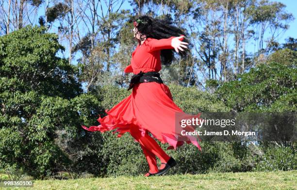 Woman dressed as Kate Bush joins with hundreds of others on July 14, 2018 in Sydney, Australia. The Most Wuthering Heights Day is when people all...