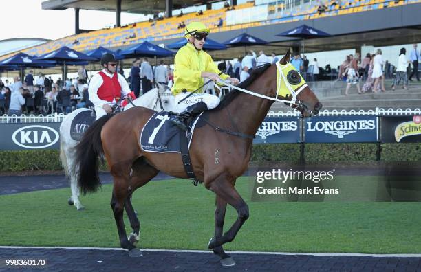 Jason Collett on Vaucluse Bay returns to scale after winning race 6 during Sydney Racing at Rosehill Gardens on July 14, 2018 in Sydney, Australia.