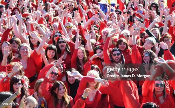 Hundreds of fans of Kate Bush dance in park on July 14, 2018 in Sydney, Australia. The Most Wuthering Heights Day is when people all around the world...