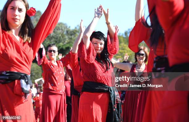 Hundreds of fans of Kate Bush dance in park on July 14, 2018 in Sydney, Australia. The Most Wuthering Heights Day is when people all around the world...