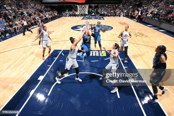 Lindsay Whalen of the Minnesota Lynx handles the ball against the Las Vegas Aces on July 13, 2018 at Target Center in Minneapolis, Minnesota. NOTE TO...