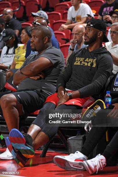 Chris Paul of the Houston Rockets attends the game between the Sacramento Kings and the Memphis Grizzlies during the 2018 Las Vegas Summer League on...