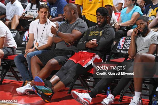 Chris Paul of the Houston Rockets attends the game between the Sacramento Kings and the Memphis Grizzlies during the 2018 Las Vegas Summer League on...