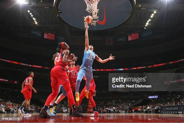 Gabby Williams of the Chicago Sky shoots the ball against the Washington Mystics on June 13, 2018 at Capital One Arena in Washington, DC. NOTE TO...