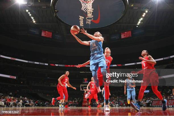 Allie Quigley of the Chicago Sky goes to the basket against the Washington Mystics on June 13, 2018 at Capital One Arena in Washington, DC. NOTE TO...