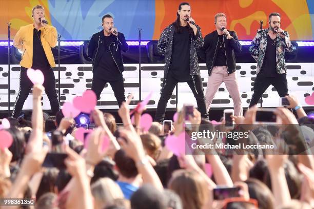 Nick Carter, Howie D., Kevin Richardson, Brian Littrell and AJ McLean of the Backstreet Boys perform on ABC's "Good Morning America" at SummerStage...