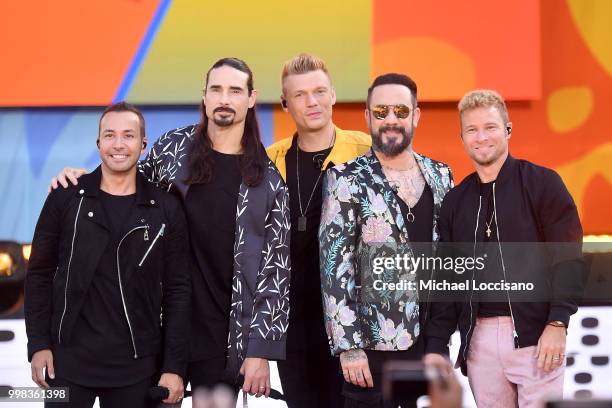 Howie D., Kevin Richardson, Nick Carter, AJ McLean and Brian Littrell of the Backstreet Boys perform on ABC's "Good Morning America" at SummerStage...