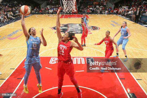 Gabby Williams of the Chicago Sky shoots the ball against the Washington Mystics on June 13, 2018 at Capital One Arena in Washington, DC. NOTE TO...
