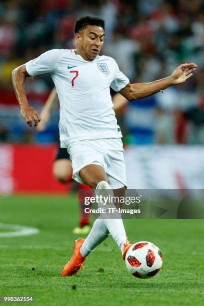 Jesse Lingard of England controls the ball during the 2018 FIFA World Cup Russia Semi Final match between Croatia and England at Luzhniki Stadium on...