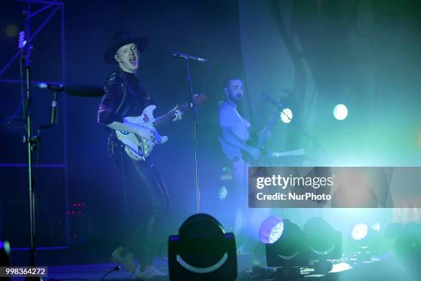 Irish rock band Two Door Cinema Club lead singer Alex Trimble performs at the NOS Alive 2018 music festival in Lisbon, Portugal, on July 13, 2018.