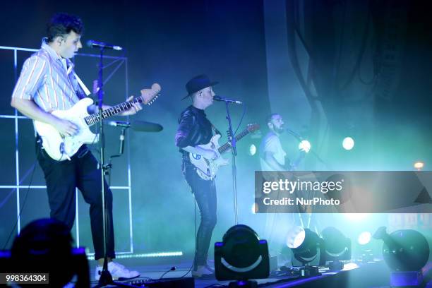 Irish rock band Two Door Cinema Club lead singer Alex Trimble performs at the NOS Alive 2018 music festival in Lisbon, Portugal, on July 13, 2018.