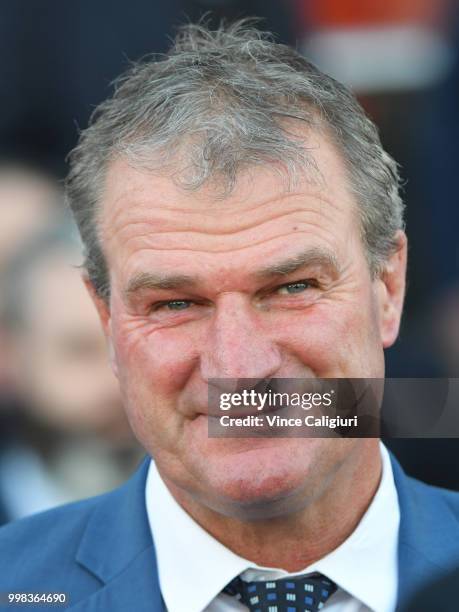 Trainer Darren Weir after the win of Voodoo Lad in Race 7, Sir John Monash Stakes during Melbourne Racing at Caulfield Racecourse on July 14, 2018 in...