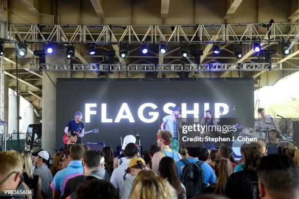 Drake Margolnick and Michael Finster of the band Flagship performs during the 2018 Forecastle Music Festival on July 13, 2018 in Louisville, Kentucky.