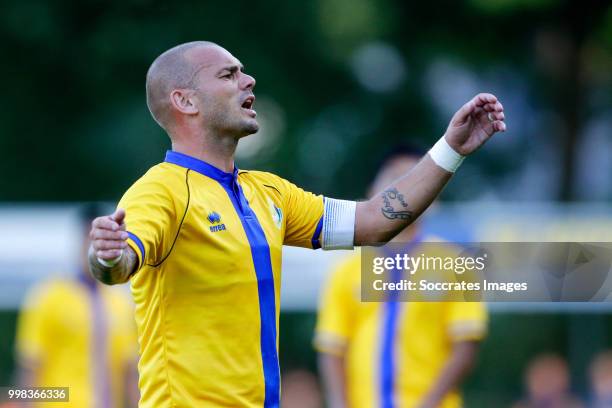 Wesley Sneijder of Al Gharafa during the Club Friendly match between Steaua Bucharest v Al Gharafa at the Sportpark Wiesel on July 13, 2018 in...