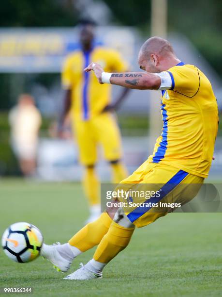 Wesley Sneijder of Al Gharafa scores the second goal to make it 1-1 during the Club Friendly match between Steaua Bucharest v Al Gharafa at the...