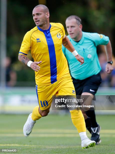 Wesley Sneijder of Al Gharafa during the Club Friendly match between Steaua Bucharest v Al Gharafa at the Sportpark Wiesel on July 13, 2018 in...