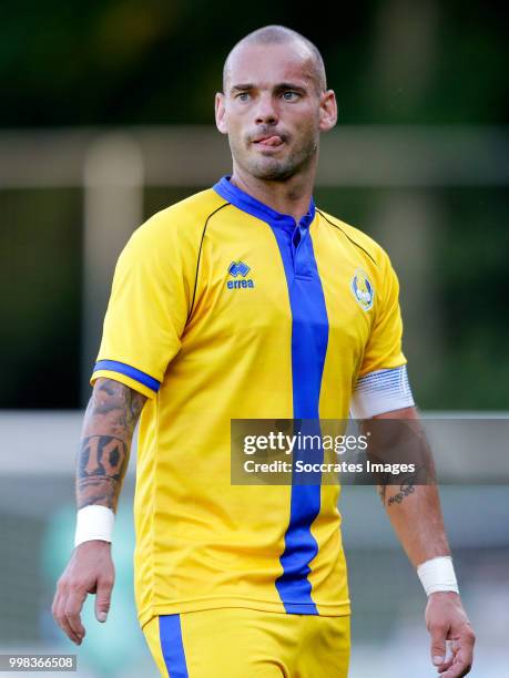 Wesley Sneijder of Al Gharafa during the Club Friendly match between Steaua Bucharest v Al Gharafa at the Sportpark Wiesel on July 13, 2018 in...