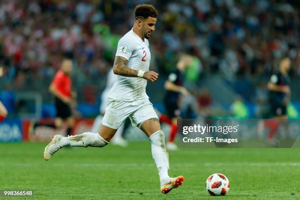 Kyle Walker of England controls the ball during the 2018 FIFA World Cup Russia Semi Final match between Croatia and England at Luzhniki Stadium on...