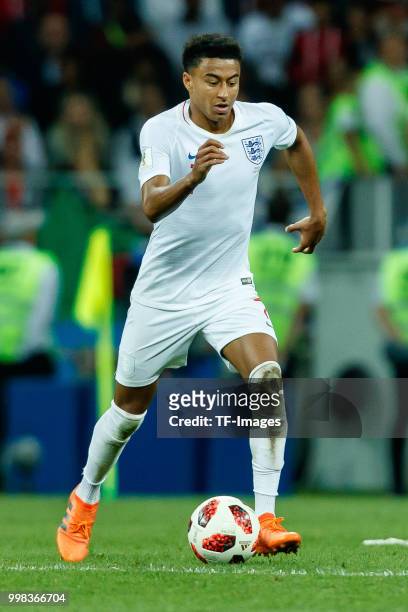 Jesse Lingard of England controls the ball during the 2018 FIFA World Cup Russia Semi Final match between Croatia and England at Luzhniki Stadium on...