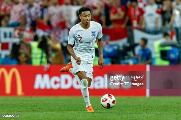 Jesse Lingard of England controls the ball during the 2018 FIFA World Cup Russia Semi Final match between Croatia and England at Luzhniki Stadium on...
