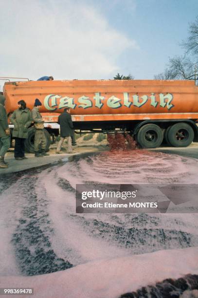 Manifestation des viticulteurs 'Castelvin', en 1976 à Carcassonne, France.