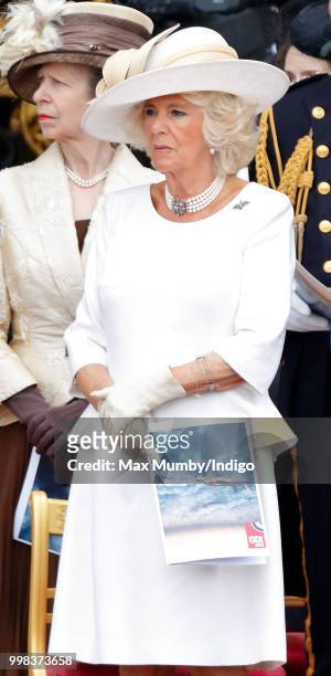 Camilla, Duchess of Cornwall attends a ceremony to mark the centenary of the Royal Air Force on the forecourt of Buckingham Palace on July 10, 2018...